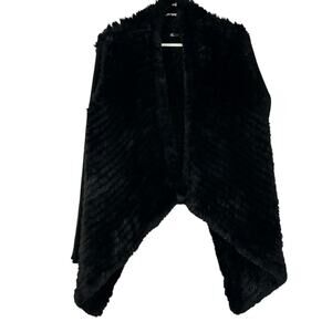 Love Token Faux Fur Open Front Jacket with Knit Sleeve Black Large Mob Wife